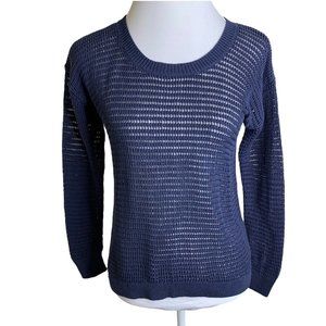 Madewell Navy Blue Open Stitch Knit Scoop Neck Long Sleeve Sweater Women XS NWT